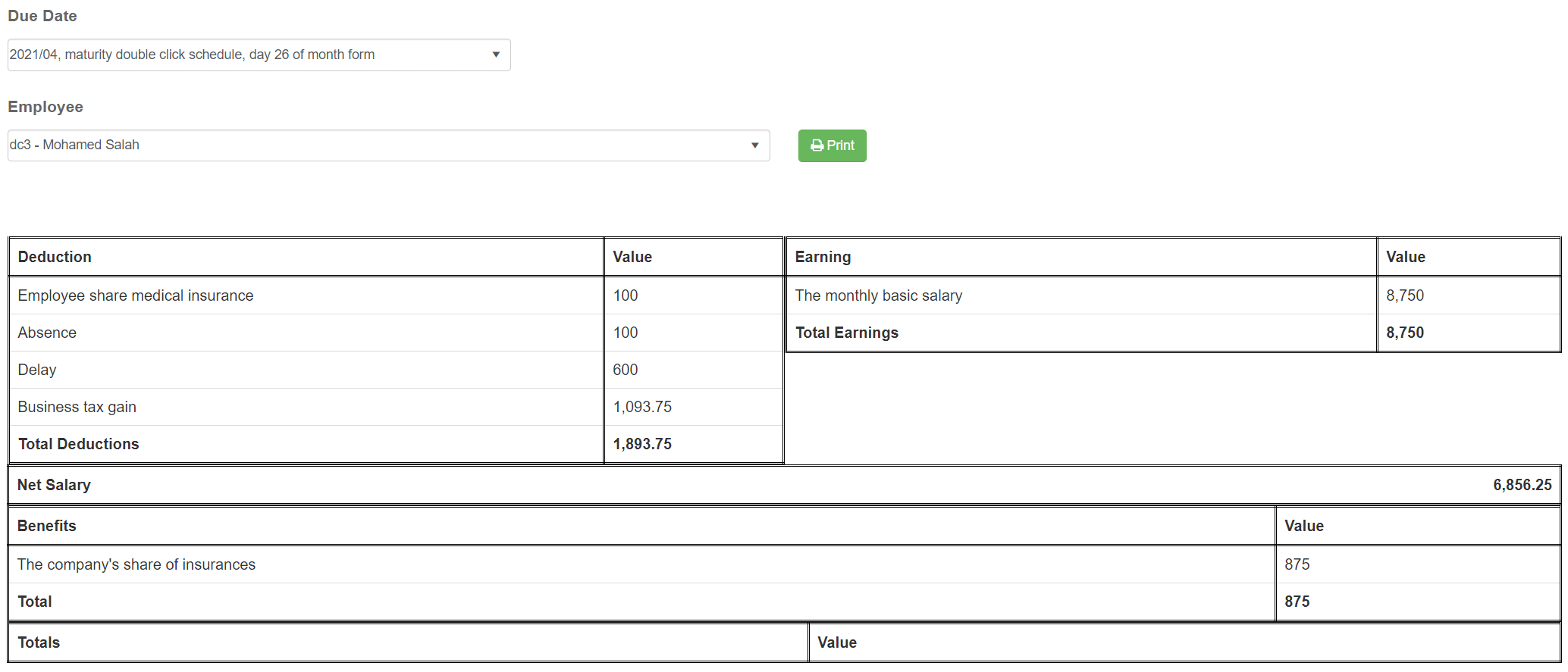 Salary details